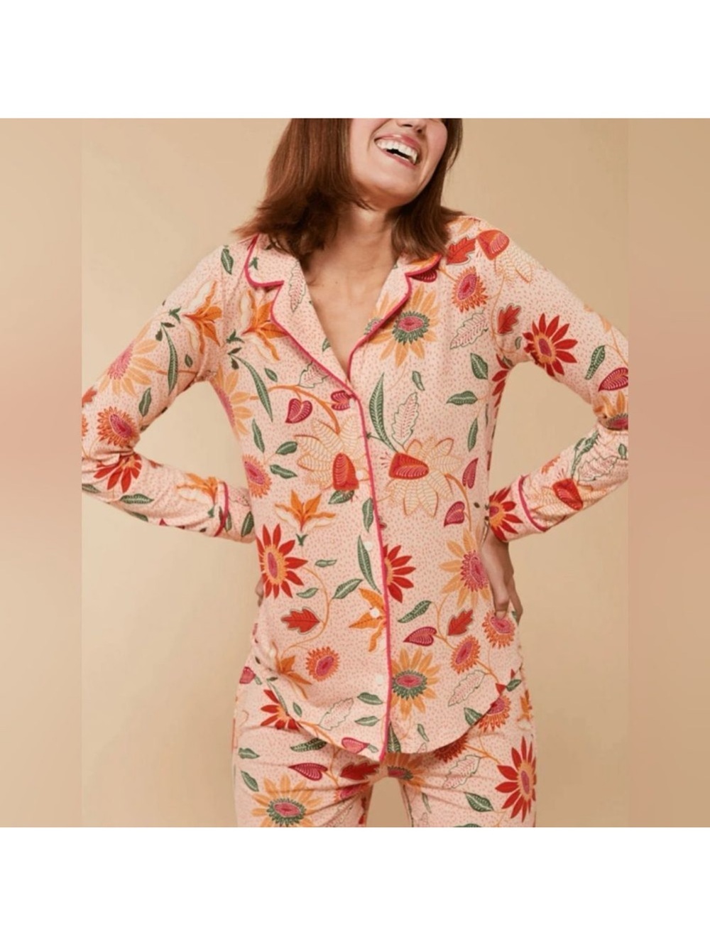 Spartina 449 XXS Peach Pink Botanic Garden Floral Long Sleeve Top Pants PJ Set
